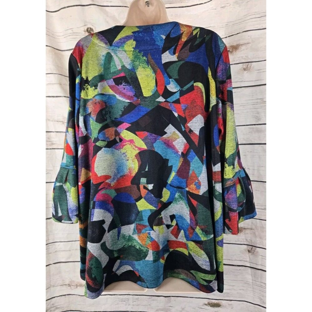 Ali Miles Colorful Jacket Cardigan PXL Artsy Bell Sleeve Swing Womens Abstract - Picture 6 of 8